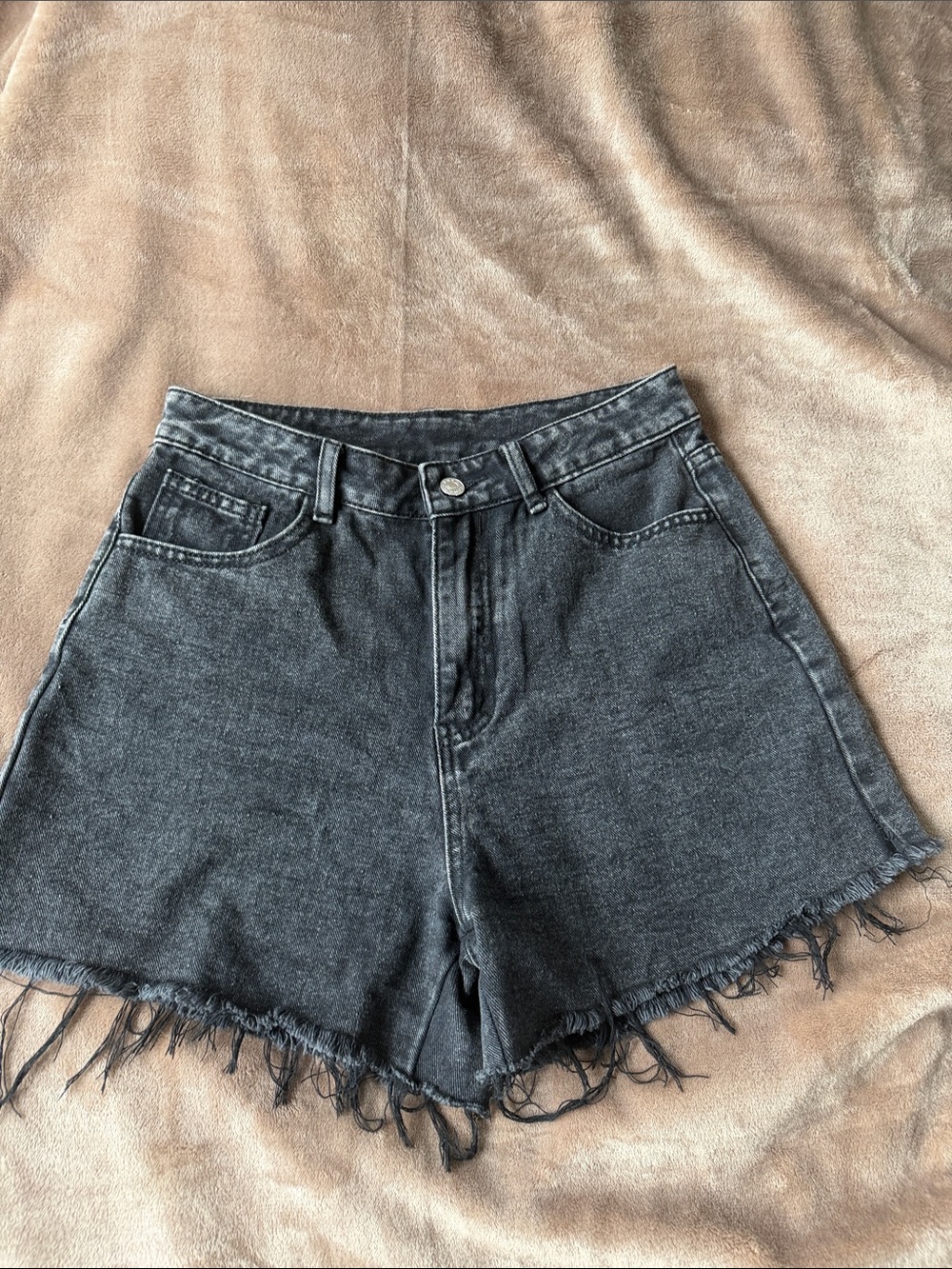 Black Denim Frayed Hem Women’s Shorts